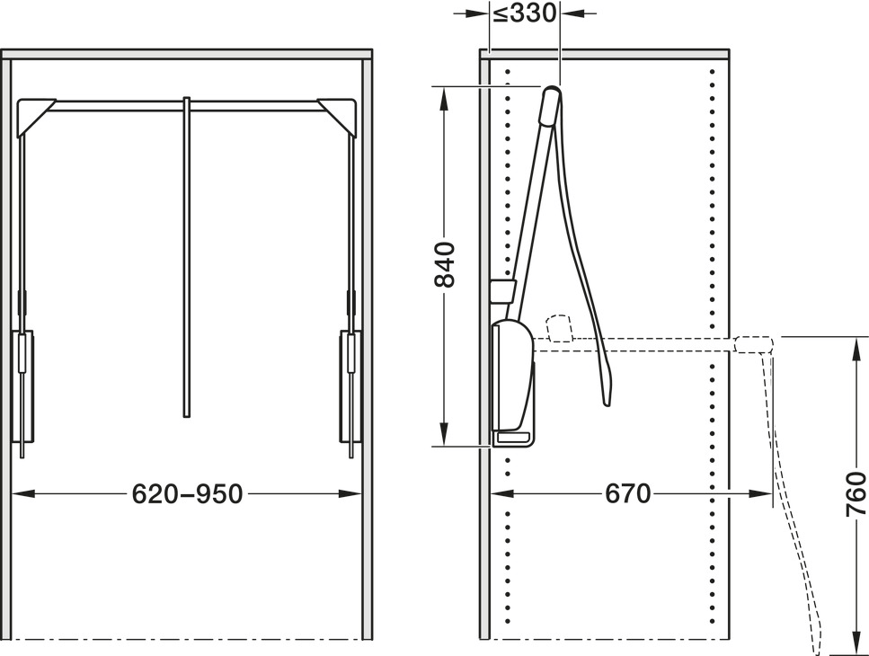 Гардеробный лифт-пантограф INNOMINATO 620-950 мм 8 кг серый Hafele